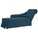 chaiselong med bolster og højre armlæn fløjl blå