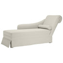 chaiselong med bolster og højre armlæn fløjl cremefarvet