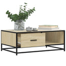sofabord 90x57x35 cm konstrueret træ og metal sonoma-eg