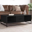 sofabord 100x57x35 cm massivt konstrueret træ og metal sort