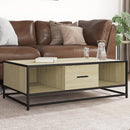 sofabord 90x57x35 cm konstrueret træ og metal sonoma-eg