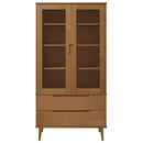 vitrineskab MOLDE 90x35x175 cm massivt fyrretræ brun