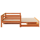 daybed med udtræk skuffer 90x200 cm massivt fyrretræ gyldenbrun