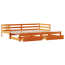 daybed med udtræk skuffer 90x200 cm massivt fyrretræ gyldenbrun
