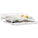 daybed med udtræk og skuffer uden madras 80x200 cm hvid