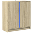 skab med LED-lys 77x34x85 cm konstrueret træ røget egetræsfarve