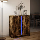 skab med LED-lys 77x34x85 cm konstrueret træ røget egetræsfarve