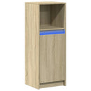 skab med LED-lys 38x34x100 cm konstrueret træ røget eg