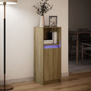 skab med LED-lys 38x34x100 cm konstrueret træ røget eg