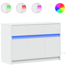tv-bord med LED-lys 91x34x61 cm konstrueret træ hvid