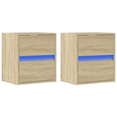 væghængte tv-borde 2 stk. med LED-lys 41x31x45 cm sonoma-eg