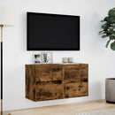 væghængte tv-borde 2 stk. med LED-lys 41x31x45 cm røget eg