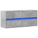 væghængt tv-bord med LED-lys 100x31x45 cm betongrå