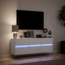 væghængt tv-bord med LED-lys 130x31x45 cm hvid