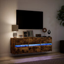 væghængt tv-bord med LED-lys 130x31x45 cm røget egetræsfarve