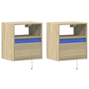 væghængte tv-borde 2 stk. med LED-lys 41x31x45 cm sonoma-eg