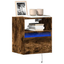 væghængte tv-borde 2 stk. med LED-lys 41x31x45 cm røget eg