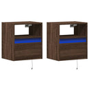 væghængte tv-borde 2 stk. med LED-lys 41x31x45 cm brunt eg