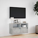 væghængt tv-bord med LED-lys 80x31x45 cm betongrå