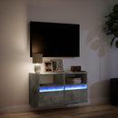 væghængt tv-bord med LED-lys 80x31x45 cm betongrå