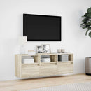 væghængt tv-bord med LED-lys 130x31x45 cm sonoma-eg