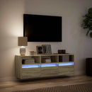 væghængt tv-bord med LED-lys 130x31x45 cm sonoma-eg