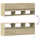væghængt tv-bord med LED-lys 130x31x45 cm sonoma-eg