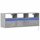 væghængt tv-bord med LED-lys 130x31x45 cm betongrå