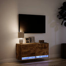 væghængt tv-bord med LED-lys 80x31x35 cm røget egetræsfarve