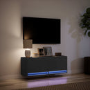 væghængt tv-bord med LED-lys 100x31x35 cm sort