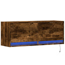 væghængt tv-bord med LED-lys 100x31x35 cm røget egetræsfarve