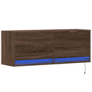 væghængt tv-bord med LED-lys 100x31x35 cm brun egetræsfarve