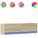 væghængt tv-bord med LED-lys 140x31x38 cm sonoma-eg