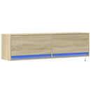 væghængt tv-bord med LED-lys 140x31x38 cm sonoma-eg