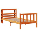 sengeramme med sengegavl 100x200 cm massivt fyrretræ gyldenbrun