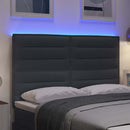 LED sengegavl med LED-lysstrimler Mørkegrå 144 cm Stof