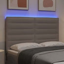 LED sengegavl med LED-lysstrimler Gråbrun 144 cm Stof