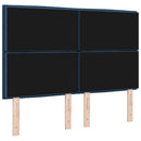 LED sengegavl med LED-lysstrimler Blå 144 cm Stof