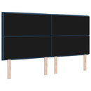 LED sengegavl med LED-lysstrimler Blå 180 cm Stof