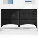 LED sengegavl med LED-lysstrimler Sort 144 cm Stof