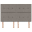 LED sengegavl med LED-lysstrimler Gråbrun 144 cm Stof