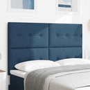 LED sengegavl med LED-lysstrimler Blå 144 cm Stof