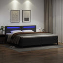 Box spring seng med madras med LED Sort 200 x 200 cm Kunstlæder