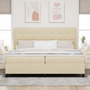 Box spring seng med hovedgærde Creme 200 x 200 cm Stof