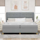 Box spring seng med hovedgærde Lysegrå 200 x 200 cm Stof