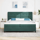 Box spring seng med hovedgærde Mørkegrøn 200 x 200 cm Fløjl