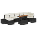 Havesofa Sæt 8 pcs Sort og Cream Poly rattan og solid akacietræ