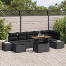 Havesofa Sæt 8 pcs Sort og Brunt Poly rattan og solid akacietræ