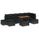 Havesofa Sæt 8 pcs Sort og Brunt Poly rattan og solid akacietræ