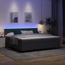 LED Box Spring Bed Mørkegrå og Hvid 200 x 200 cm Velourstof